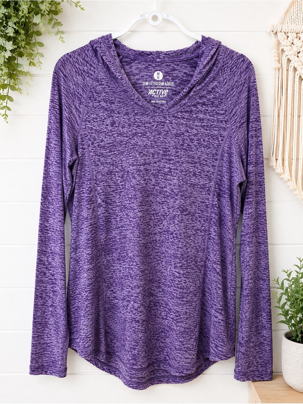 Old Navy Active Purple Burnout Hooded Tunic Top Semi-Fitted Medium